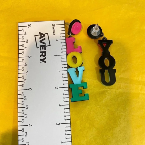 Chunky Acrylic Statement LOVE YOU Earrings – Colorful Pink Yellow Blue Dangle - Picture 3 of 5